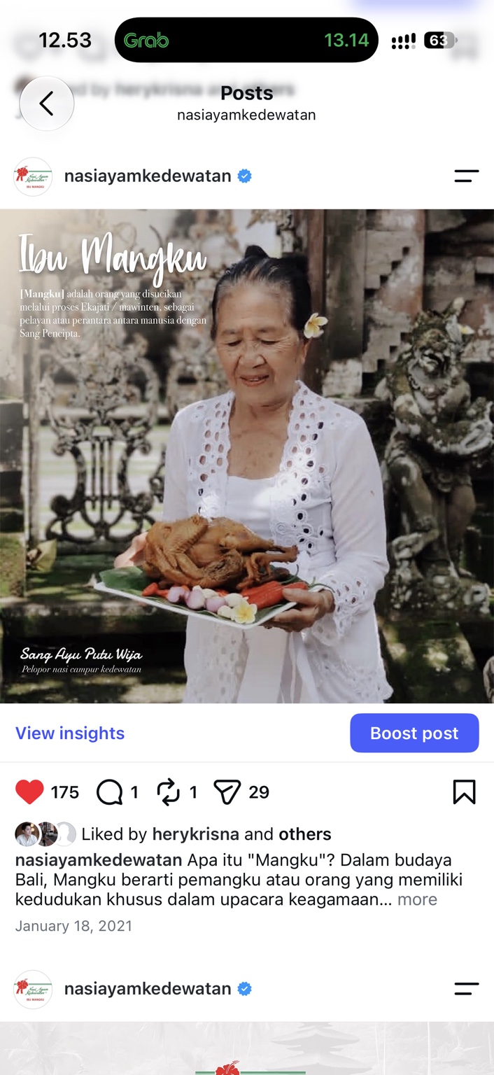 Sang Ayu Putu Wija, pendiri Nasi Ayam Kedewatan Ibu Mangku